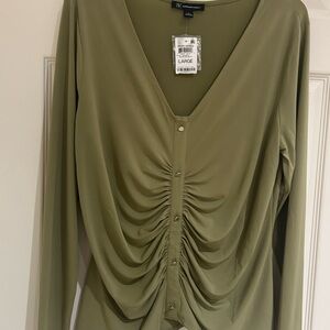 INC Women's Olive Green Ruched Top